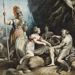 Ramberg, Johann Heinrich. Timon of Athens: IV, 3. Timon giving away the gold to Phrynia and Fernandra. 1829.