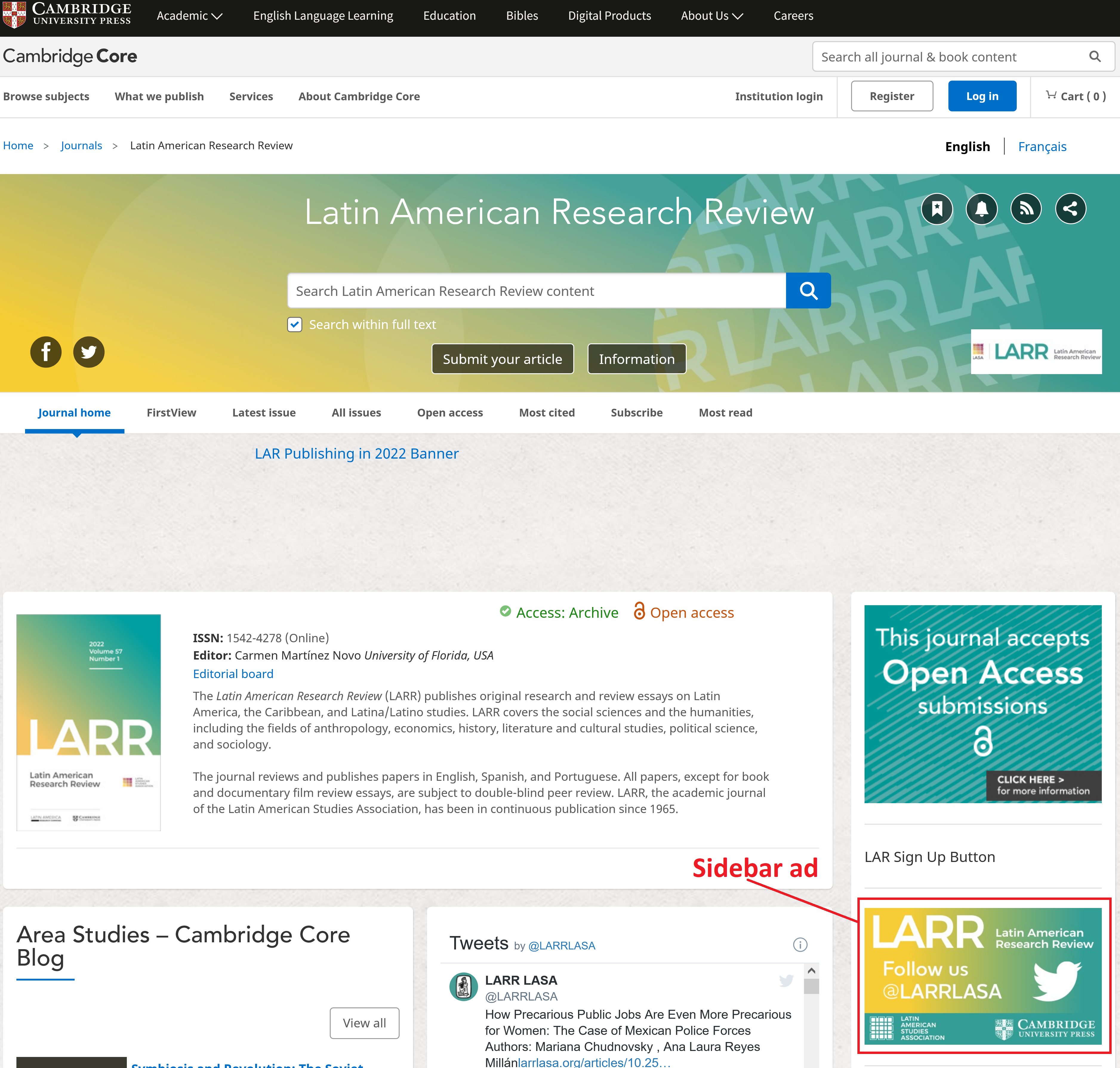 Placement of sidebar ads on LARR home page