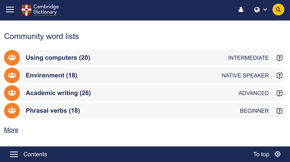 Cambridge Dictionary +Plus community word lists