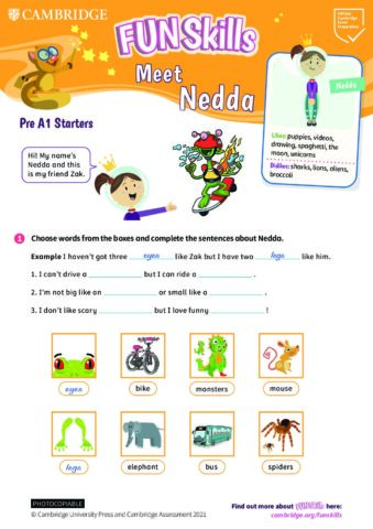 pre a1 starters nedda worksheet world of better learning cambridge university press