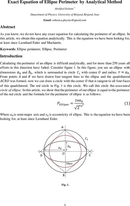 Exact Equation Of Ellipse Perimeter By Analytical Method | Mathematics ...