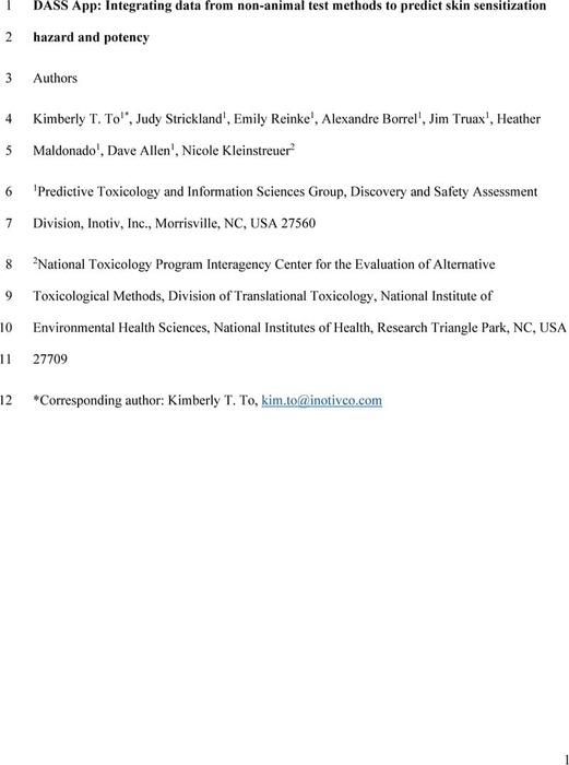 DASS App: Integrating data from non-animal test methods to predict skin