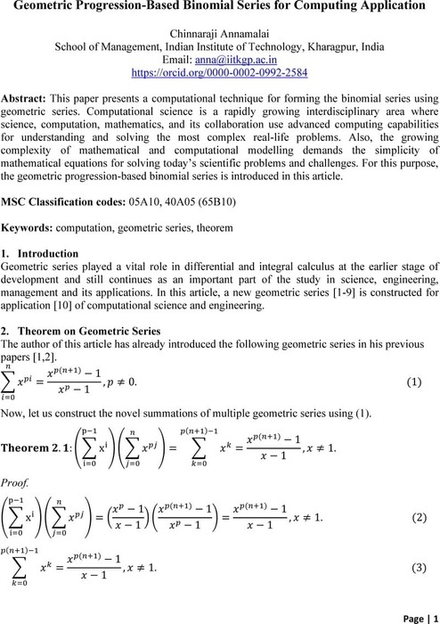 Geometric Progression Based Binomial Series For Computing Application Mathematics Cambridge 9138