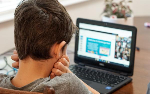 Boy watching laptop