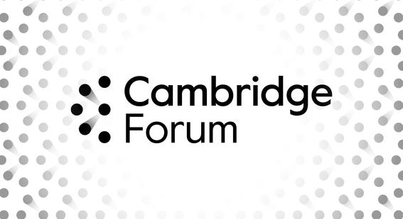 Black and white Cambridge Forum logo with dot pattern