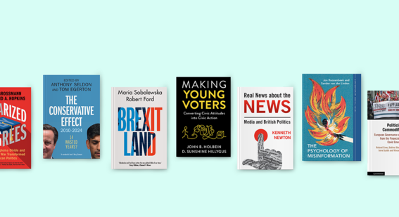 Books to read for election year covers on light blue background